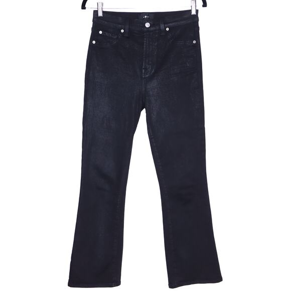 7 For All Mankind Denim - 7 FOR ALL MANKIND Bootcut Coated Jean Black Stretch Sparkle 5-Pocket Women's 28